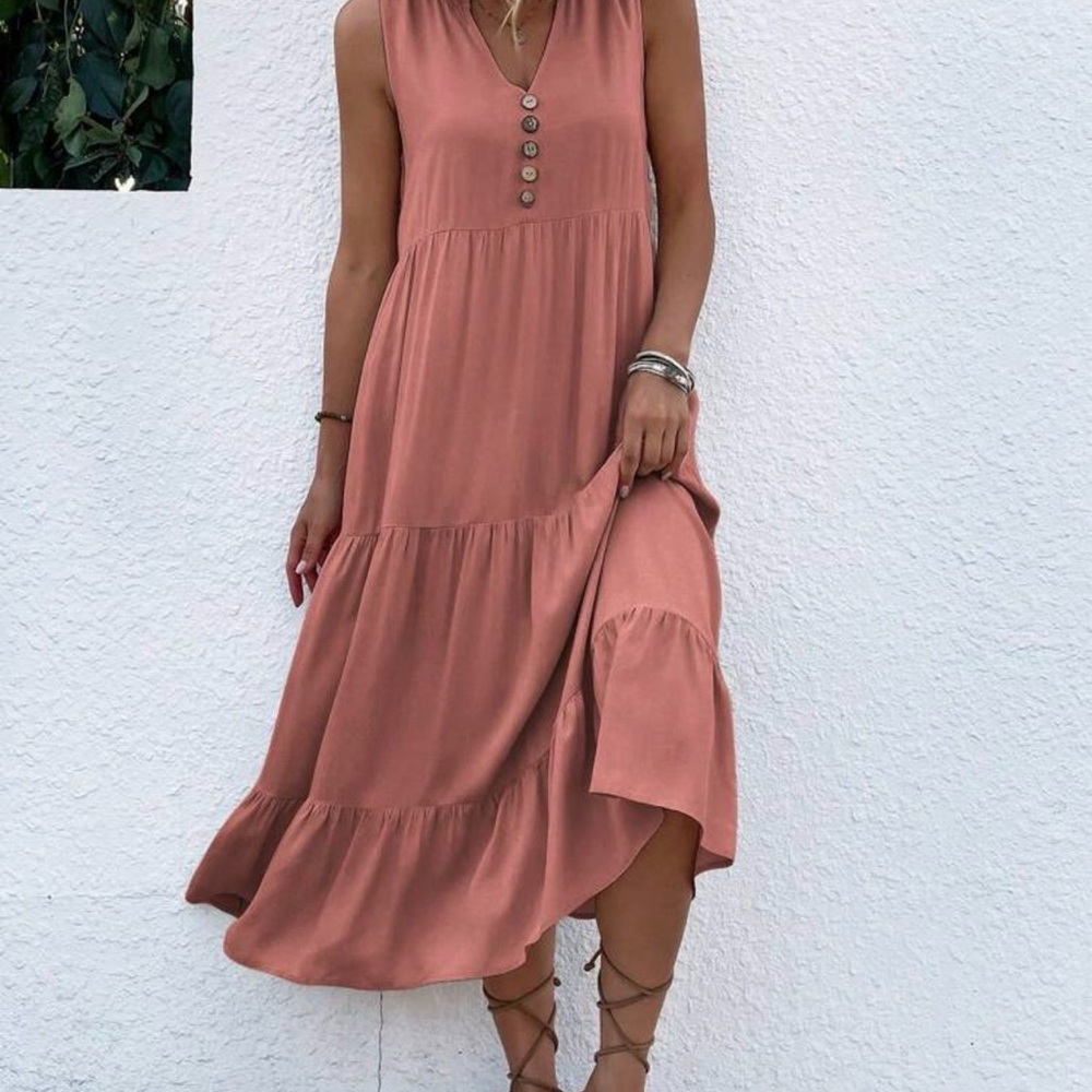 Tiered Sleeveless Maxi Dress in Dusty Rose - Picture 4 of 7